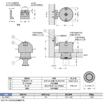 ステンレス鋼(SUS 316)製 プッシュラッチ ZL-2901 LAMP(スガツネ)