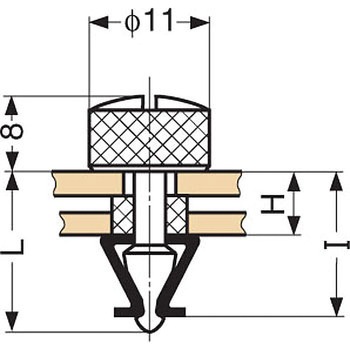 ファスナー サイズ08 クリップピン ローレット頭 LAMP(スガツネ)