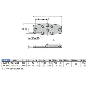 28000 ステンレス鋼(SUS316相当品)製丁番 28000 LAMP(スガツネ