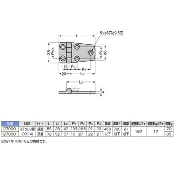 ステンレス鋼(SUS316相当品)製丁番 27900 LAMP(スガツネ)