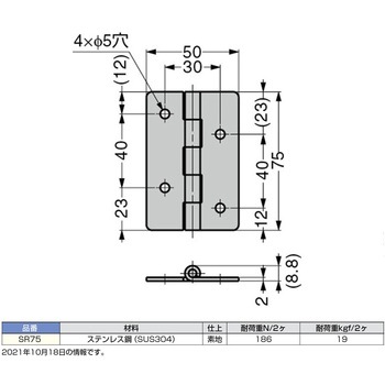 ステンレス鋼製丁番 SR75 LAMP(スガツネ)