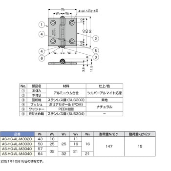 アルミ合金製丁番 AS-HG-AL型 LAMP(スガツネ)