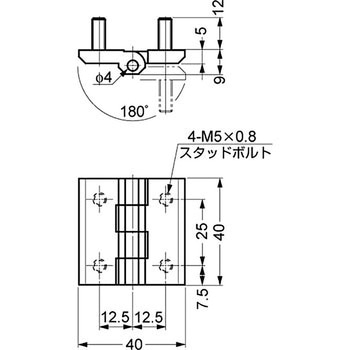 180°開き面付丁番 218型(スタッドボルト付) - LAMP(スガツネ工業)