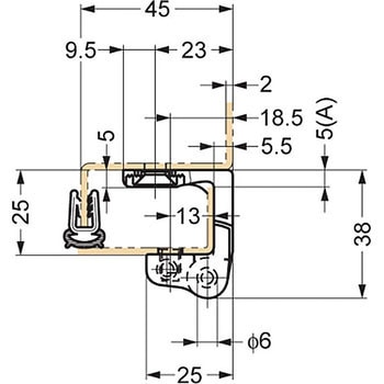 180°開き連続扉用分割丁番 212-9308 LAMP(スガツネ)