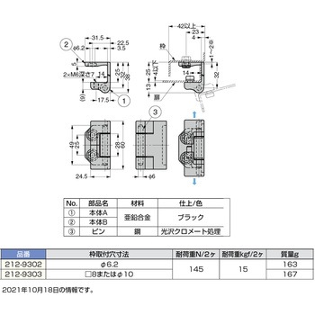 180°開き連続扉用分割丁番 212-93型 LAMP(スガツネ)