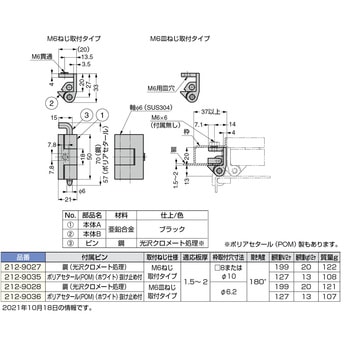 180°開き連続扉用抜き差し丁番 212-90型 LAMP(スガツネ)