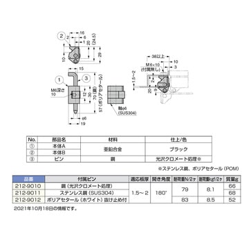 180°開き連続扉用抜き差し丁番 212-901型 LAMP(スガツネ工業)
