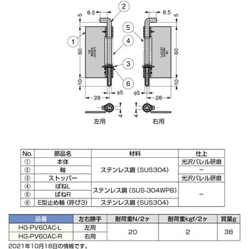 自閉式ピボットヒンジ HG-PV60AC型 LAMP(スガツネ工業)