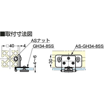 ステンレス鋼製ガラス丁番 GH-34/8SS ASセット LAMP(スガツネ工業)