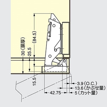 ワンタッチスライド丁番 H95TS型 本体 LAMP(スガツネ)