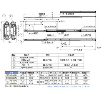 スライドレール C2735AL LAMP(スガツネ工業)