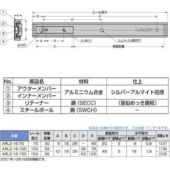 アルミ合金製リニア型ミニスライドレール ARL2-16 LAMP(スガツネ)