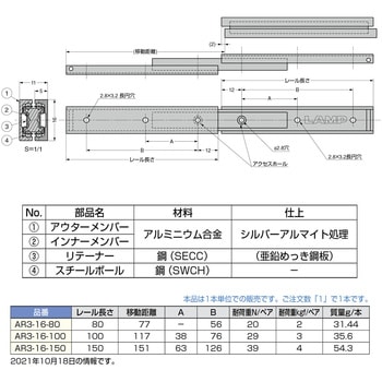 アルミ合金製リニア型ミニスライドレール AR3-16 LAMP(スガツネ)
