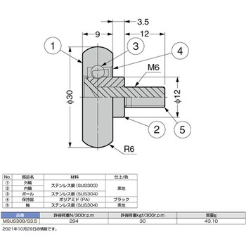 非磁性体ステンレスベアリングMSUS309/S3.5 LAMP(スガツネ)