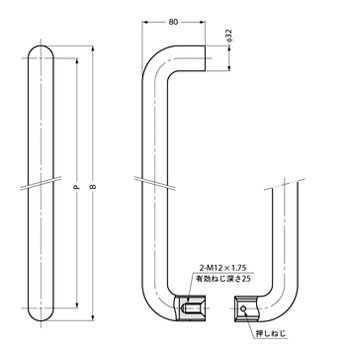 ドアハンドル スガツネ工業 d line ステンレス鋼(SUS316)製 戸引手 14-3950型 14-3950-02-164 ステンレス鋼製 ドアハンドル 14-461型 木製ドア用 片面取付 座なし S