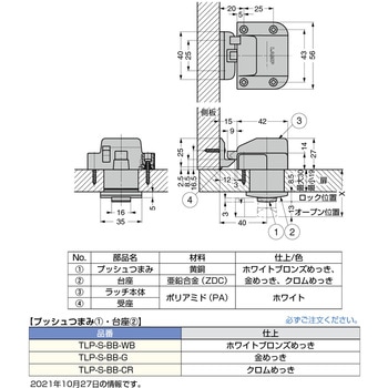 ランプ印 プッシュラッチ TLP-S型 プッシュつまみ・台座 LAMP(スガツネ)