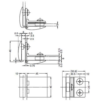 ランプ印 ガラス丁番 GH-450G ガラス側板用(90°タイプ)、インセット扉用 LAMP(スガツネ)