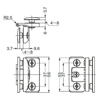キャッチ付 ガラス丁番 ガラス側板(90°タイプ)、インセット扉用 LAMP(スガツネ)