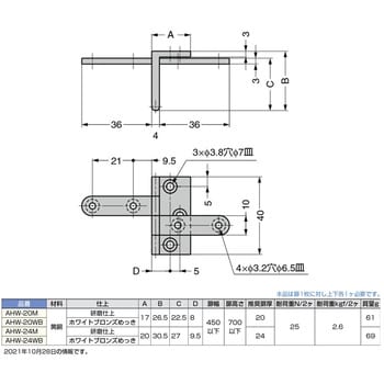 AHW-24WB ランプ印 アングル丁番 ダブルタイプ (精密肉厚丁番) AHW型