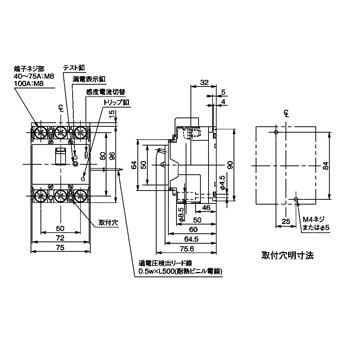 コスモパネルコンパクト21 タテ形 漏電ブレーカ BJW-N型 単3中性線欠相保護付 3P2E