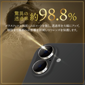 iPhone 16/iPhone 16 Plus レンズ保護ガラスフィルム「GOD GLASS 光鯱神」鉄壁 金属フレーム ブラック 超高透過 約98.8% GOD GLASS