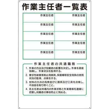 資格・責任者一覧表 つくし工房 作業主任者職務表示板 【通販モノタロウ】