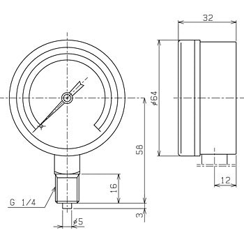AT1/4x60x0.1MPa 汎用圧力計(スターゲージΦ60) 1台 右下精器製造