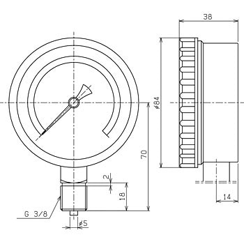 AT3/8x75x-0.1MPa 簡易防滴型真空計Φ75 右下精器製造 圧力レンジ-0.1