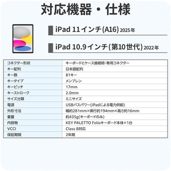 KEY PALETTO Folio 交換用 iPadケース一体型 キーボード 中学生向け かな無し 有線接続 分離式 エレコム