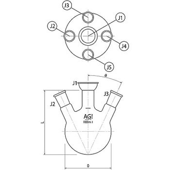 五ツ口蒸留フラスコ 500mL 3194-500シリーズ 旭製作所 【通販モノタロウ】