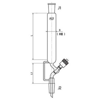 高真空グリースレスバルブ付クロマトカラム 上下部ジョイント付 3822