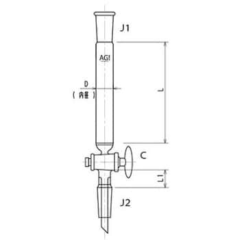 ジョイント付クロマトカラム ガラスコック・フィルター付 / PTFEコック