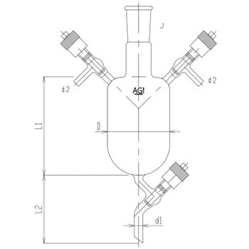 高真空グリースレスバルブ付溶媒受器 芯棒PTFE 3698シリーズ 旭製作所