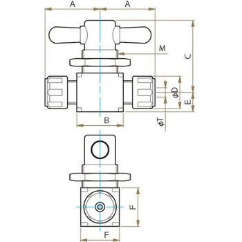 PTFE2方パネル付バルブ圧入型 F-2015シリーズ フロン工業