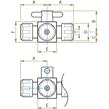 PTFE4方バルブ圧入型 F-2019シリーズ フロン工業