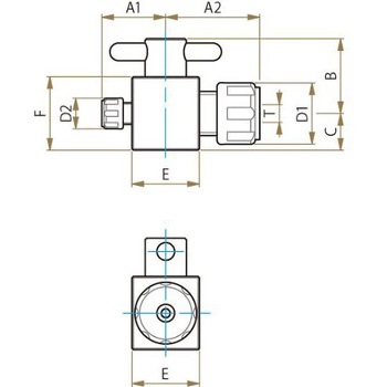 PTFE2方バルブ 異径圧入型 F-2212シリーズ フロン工業