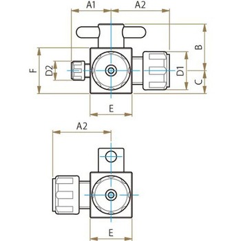 PTFE3方バルブ 異径圧入型 F-2213シリーズ フロン工業