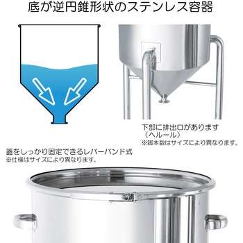 ホッパー型ステンレス密閉タンク バンド 脚付 B型シリコンパッキン付 HT-CTL-Lシリーズ MONOVATE(日東金属工業)