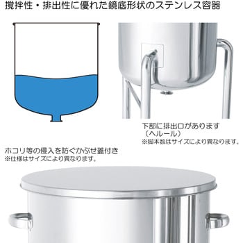 ステンレスタンク鏡板型汎用容器脚付 日東金属工業 寸胴鍋/タンク