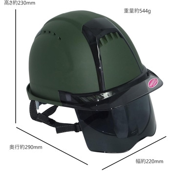 東洋物産工業(株)(トーヨーセフティー)  スモークシールド付きヘルメット ヴェンティープラス つや消しカーキーグリーン(マット塗装) トーヨーセフティー x GranGear(グランギア) コラボ商品 No.391F-S-S トーヨーセーフティ(旧:東洋物産工業)