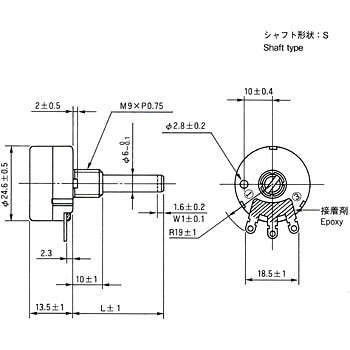 RV24シリーズ 炭素系可変抵抗器 (ポテンショメータ 通産機器用) 東京コスモス電機 ボリューム 【通販モノタロウ】