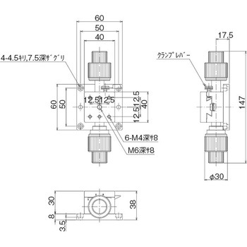 DT X軸ステージ 40×40(粗微動両ハンドル) 中央精機