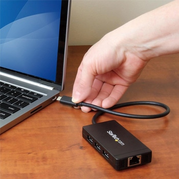 USB Type-C接続3ポートUSB 3.0ハブ 1ポートギガビット有線LANアダプタ搭載 ACアダプタ付属 StarTech.com