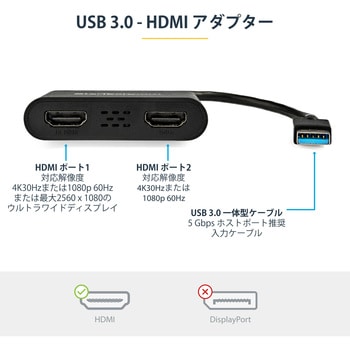 USB32HD2 USB 3.0対応デュアルHDMIディスプレイアダプタ/1x 4K30Hz