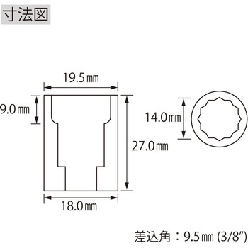 エビ ソケット 12角 差込角9.5mm ロブスター(ロブテックス)