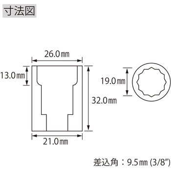 エビ ソケット 12角 差込角9.5mm ロブスター(ロブテックス)