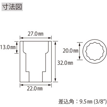 エビ ソケット 12角 差込角9.5mm ロブスター(ロブテックス)