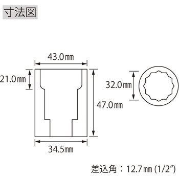 エビ ソケット 12角 差込角12.7mm ロブスター(ロブテックス)