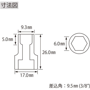 エビ ソケット 6角 差込角9．5mm ロブスター(ロブテックス)