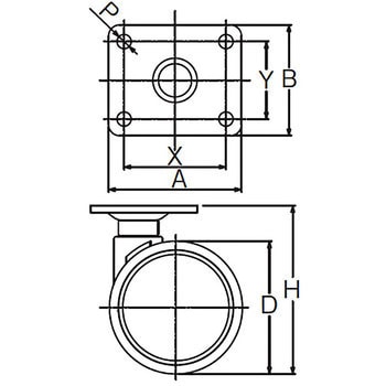 双輪キャスター F型 プレート式ストッパー付 角座 東海キャスター